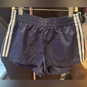Edikted Navy Athletic Shorts with White Side Stripes